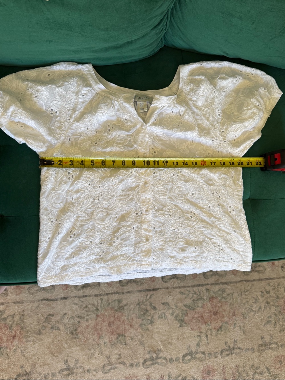 Calypso St. Barth White Eyelet Embroidered Cotton Blouse Size M Beachy Coastal - Picture 9 of 10